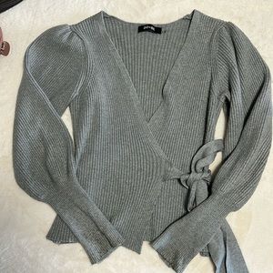 Ribbed knit wrap sweater